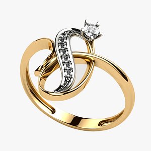 Beautiful Curvy Design Gold Ring 3D model