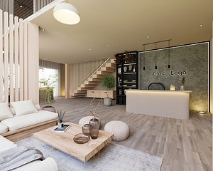Minimalist Modern Yoga Center - Complete 7-Area Interior Scene 3D model