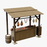 Medieval Market Stall Butcher - Game Ready PBR