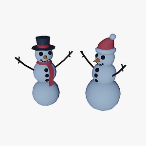 Low-poly Game-Ready snowman set