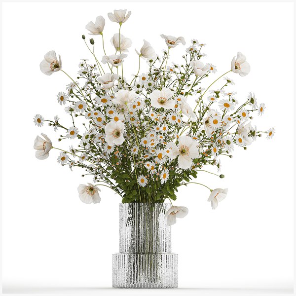 3D model Bouquet Of White Wild Flowers Poppy Chamomile