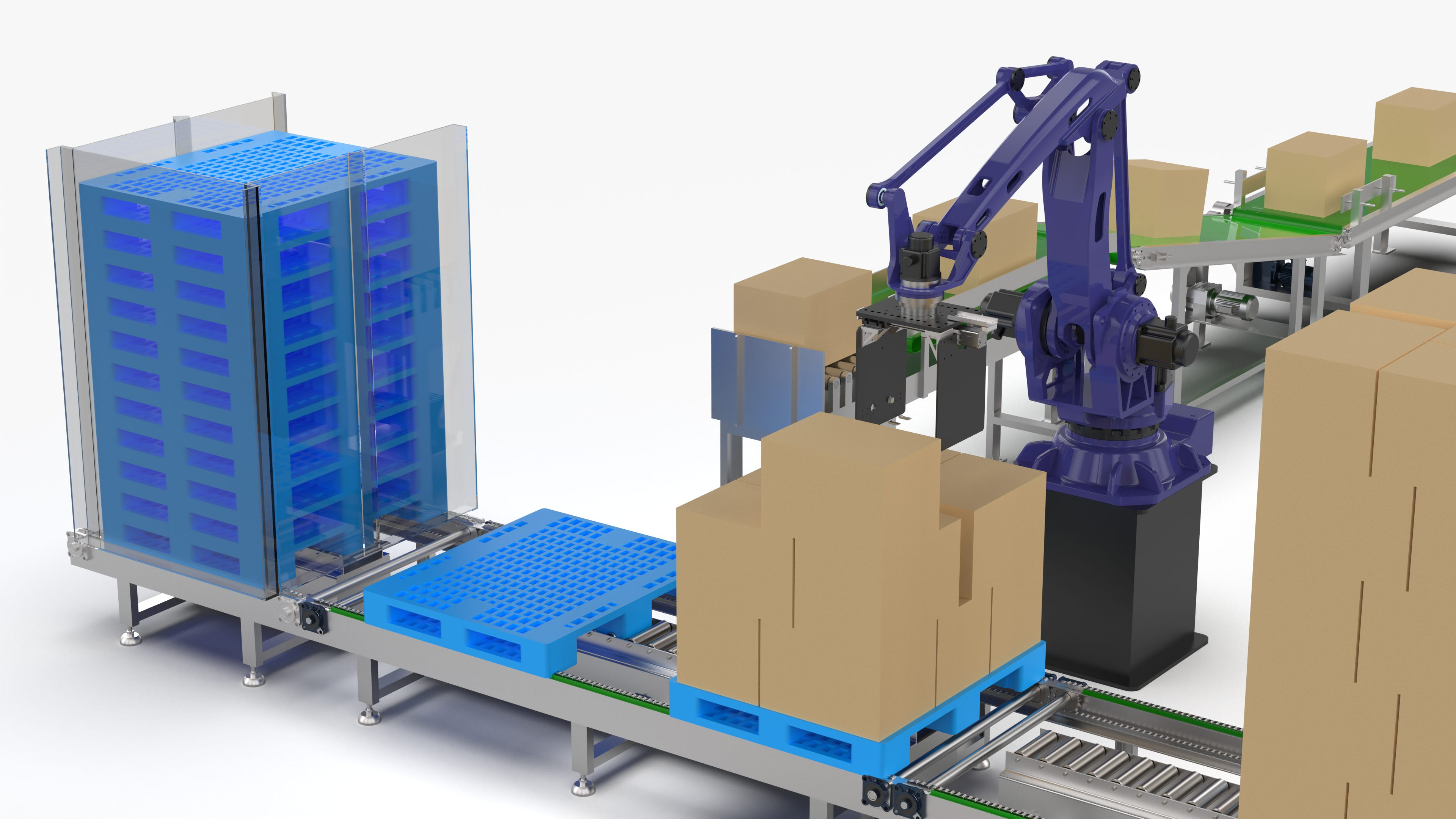 modelo 3d Robot Palletizing Card Board Line - TurboSquid 2063530