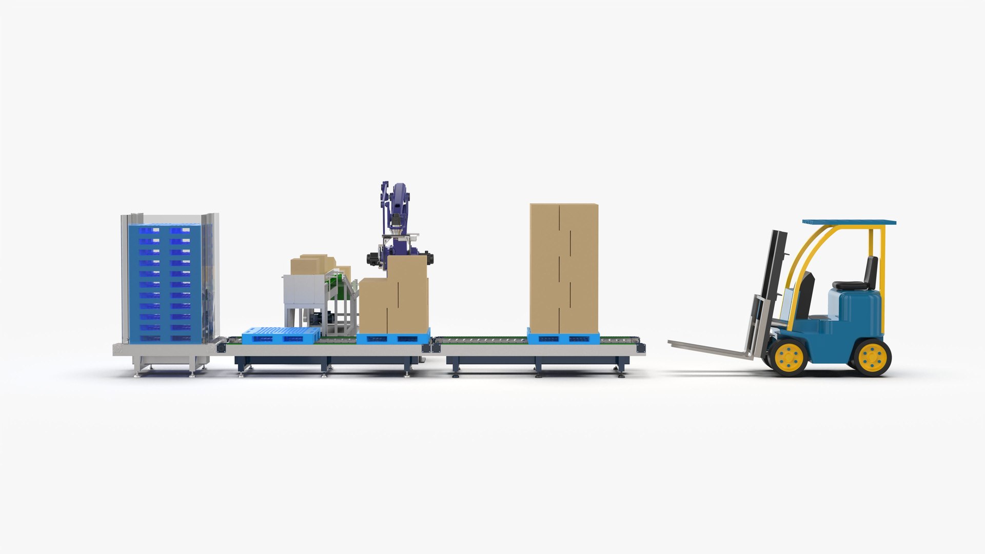 3D Model Robot Palletizing Card Board Line - TurboSquid 2063530