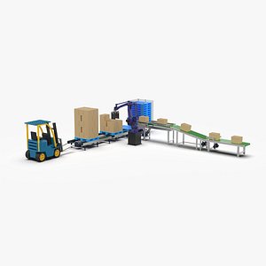 3D model Robot Palletizing Card Board Line