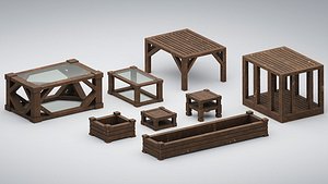Wooden Furniture Collection PBR 02 3D model