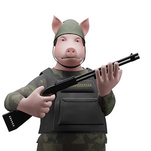 Character Military Pig with Weapon Shotgun