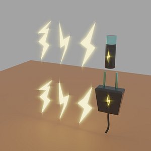 Lightning symbols and battery with electric plug 3D model