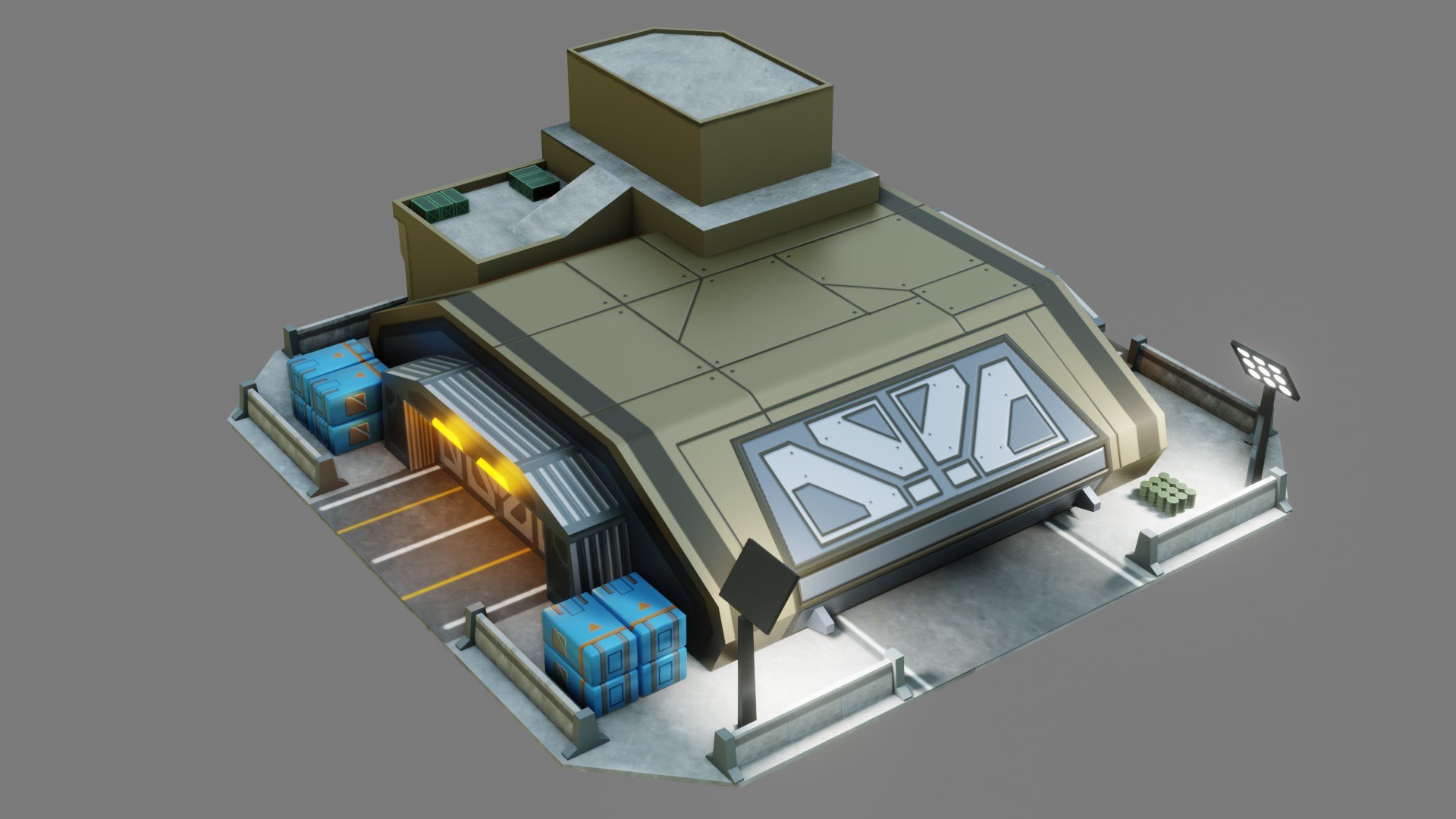 3D model Scifi Modular Hangar VR / AR / low-poly