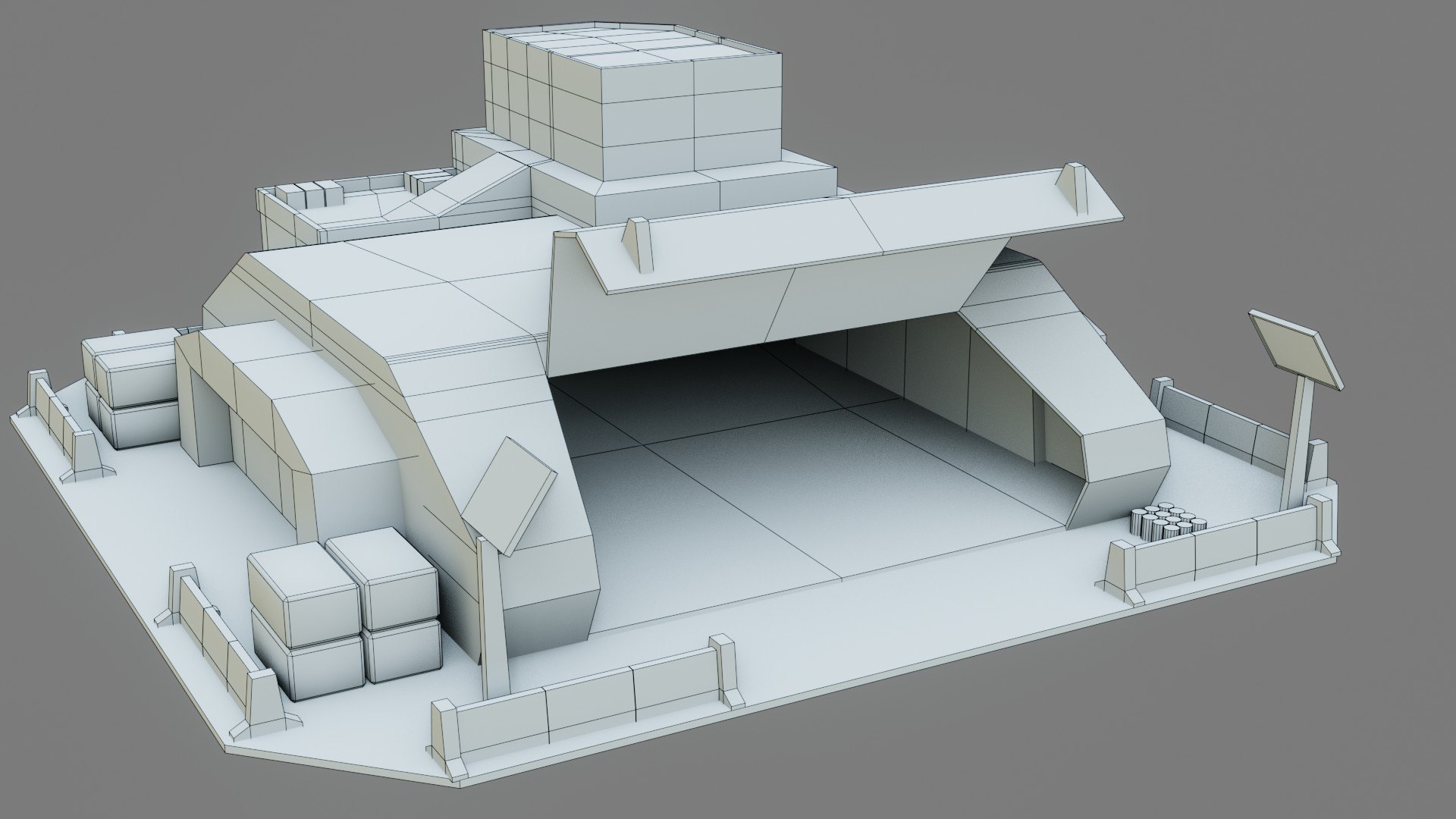 3D model Scifi Modular Hangar VR / AR / low-poly