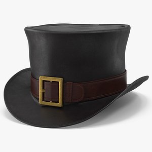 3D Leather Top Hat Black with Buckle
