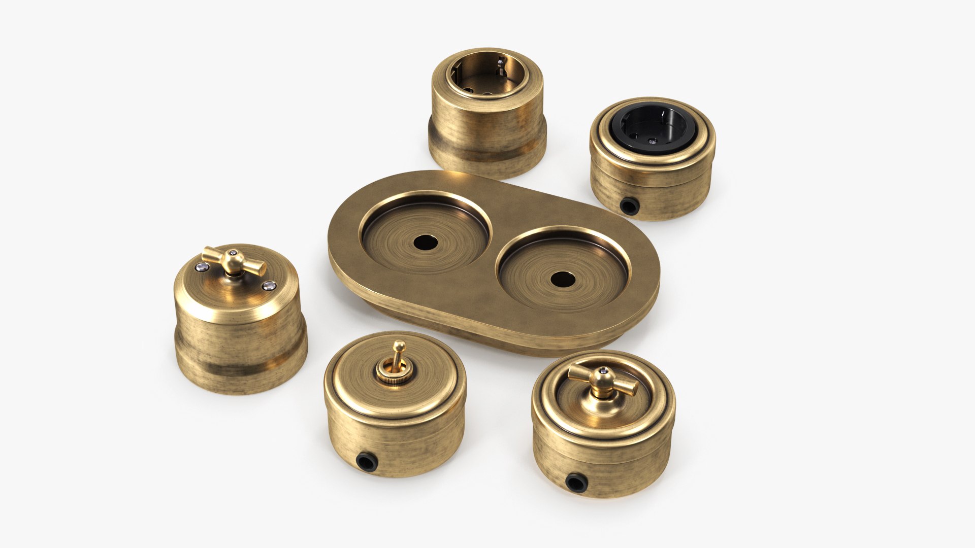 Retro Brass Electrical Set 3D model preview