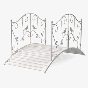 Garden Bridge with Wrought Iron Railings White