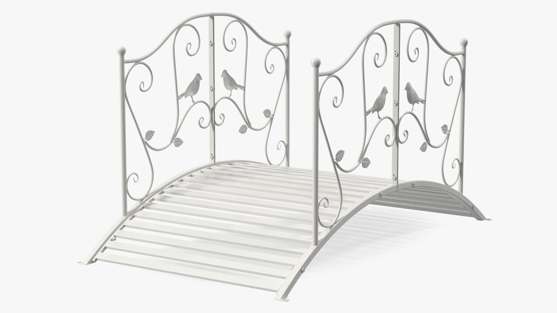 Garden Bridge with Wrought Iron Railings White 3D model preview