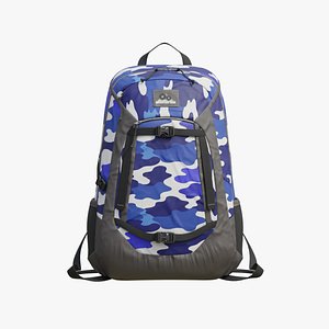 Sport Backpack with Blue-White Military Camouflage Pattern 3D model