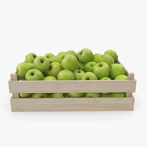 3D apple granny smith wooden crate