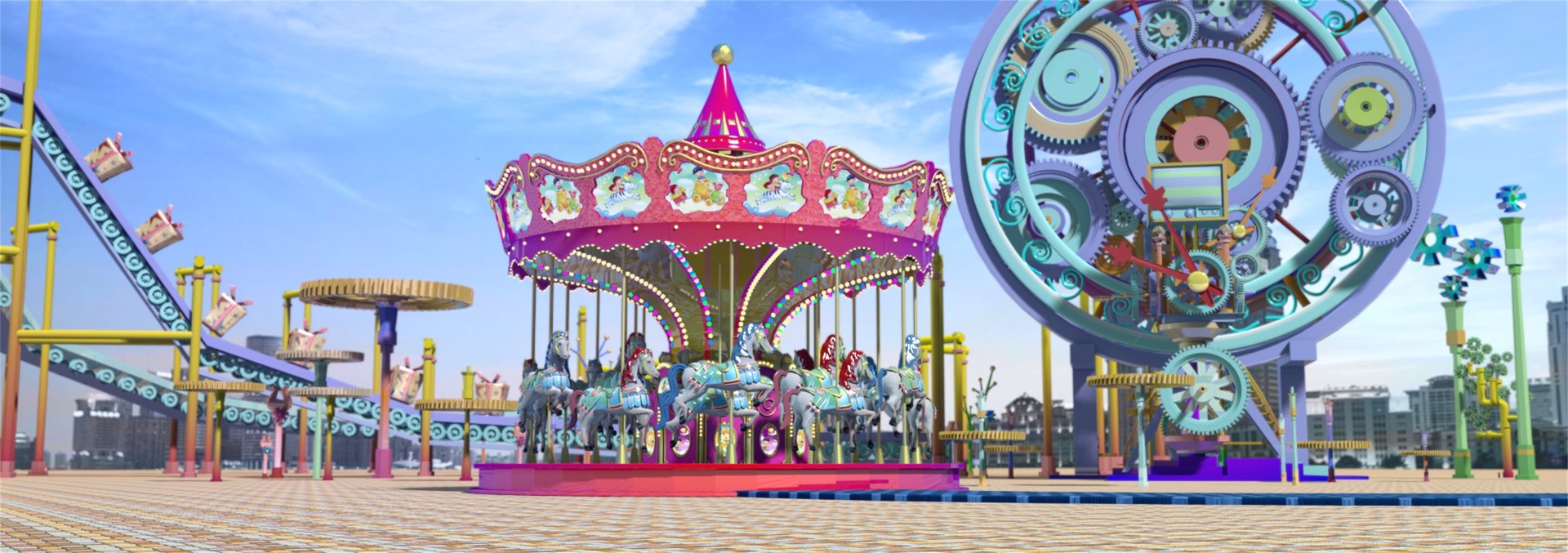 Cartoon Adventure Playground Carousel Amusement Park Amusement ...