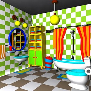 3d cartoon bathroom interior model