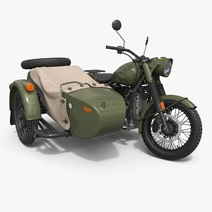 3D Vintage Motorcycle with Sidecar Rigged
