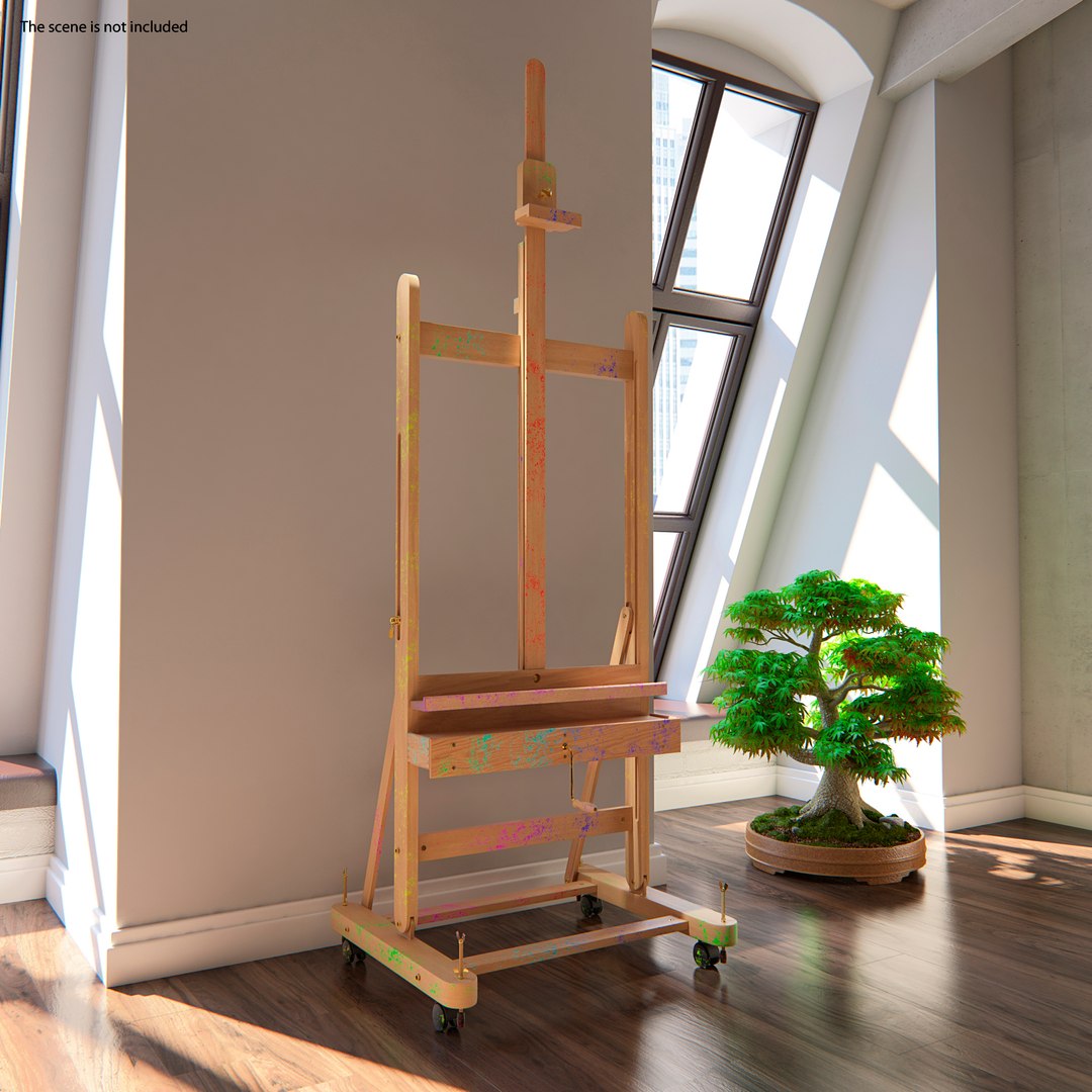 Studio Easel Stained with Paint 3D model preview