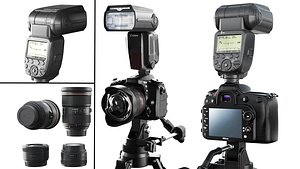 3D Nikon cameraFlashLensesTripod