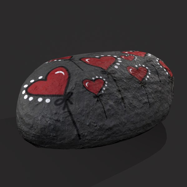 3D Painted Heart Rock model