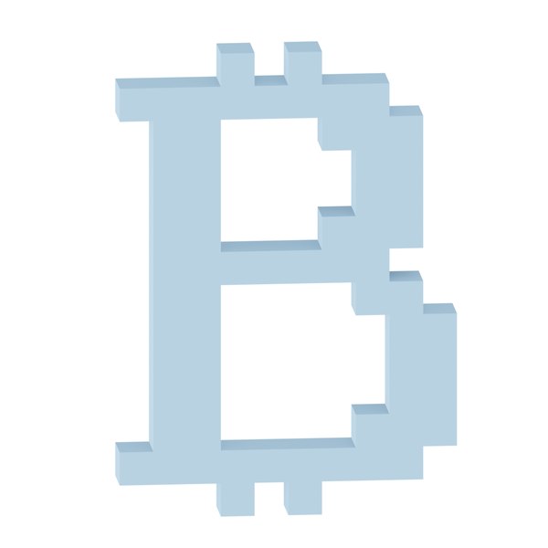 3D Bitcoin 8 bit low poly sign voxel art