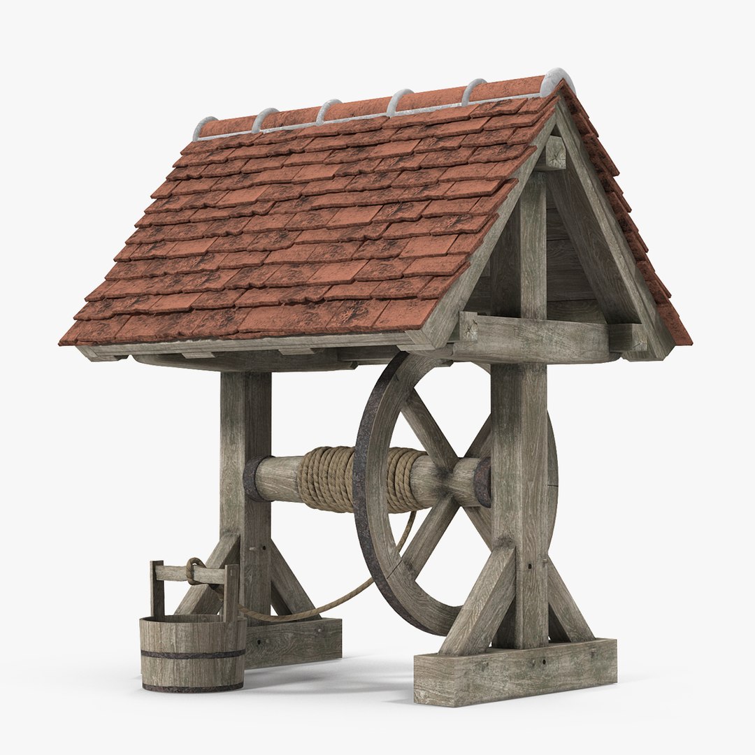Old Water Well with Pulley and Bucket 3D model preview