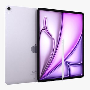 Apple iPad mini 2021 6. generacji Fioletowy z ołówkiem Model 3D