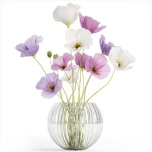 Small bouquet of wildflowers in a vase with poppy 418 model