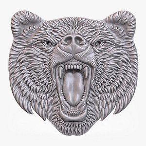 3D Bear Face Relief Sculpture Angry
