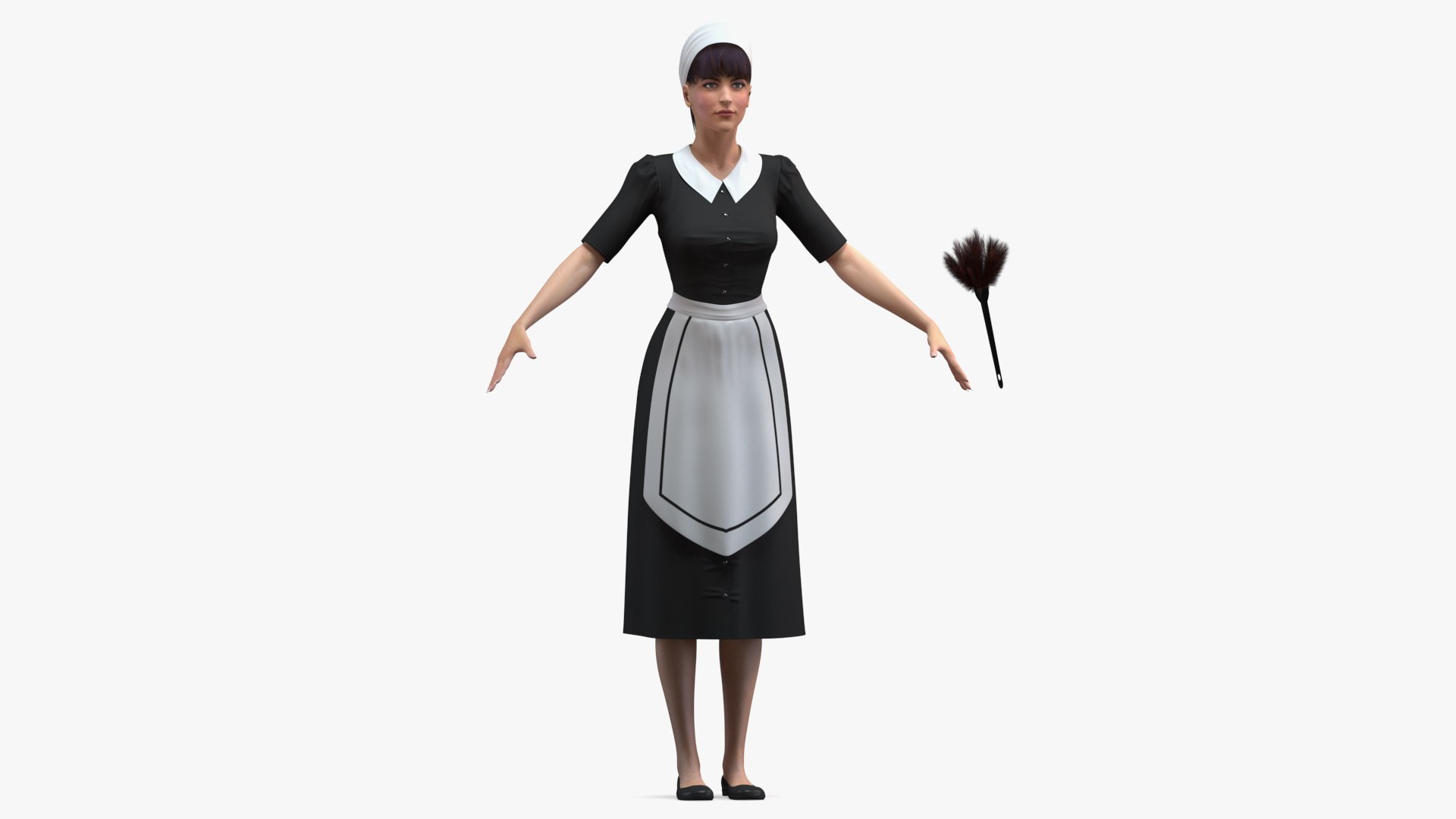 Housekeeping Maid T Pose 3D model preview
