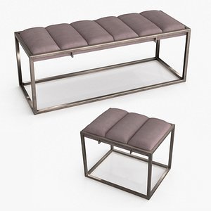 Avery Bench and Ottoman Grey