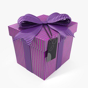 3D Gift Box Cube Label Purple