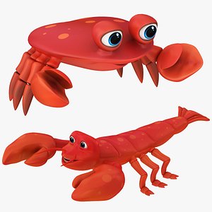 Cartoon Crab and Lobster 3D model