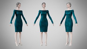3D model Dress 11 Teal Velvet