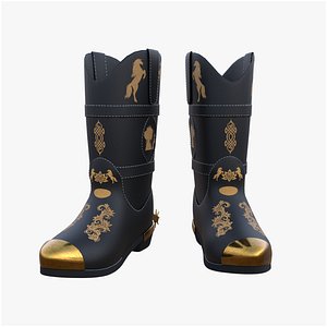 Low Poly Black Cowboy Boots 3D