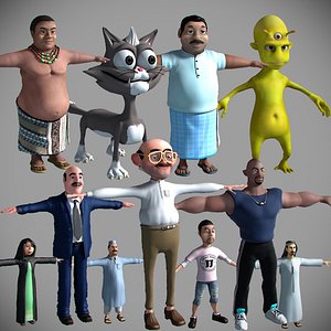 12 Cartoon Character rigged