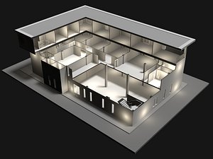 Home office in cutaway section 25-09 3D model
