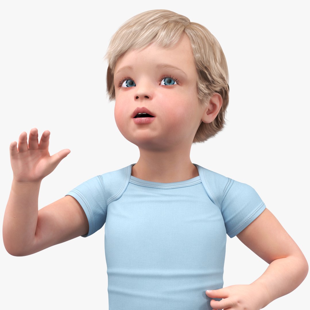 Boy Aged 1 Year in Bodysuit Rigged 3D model preview