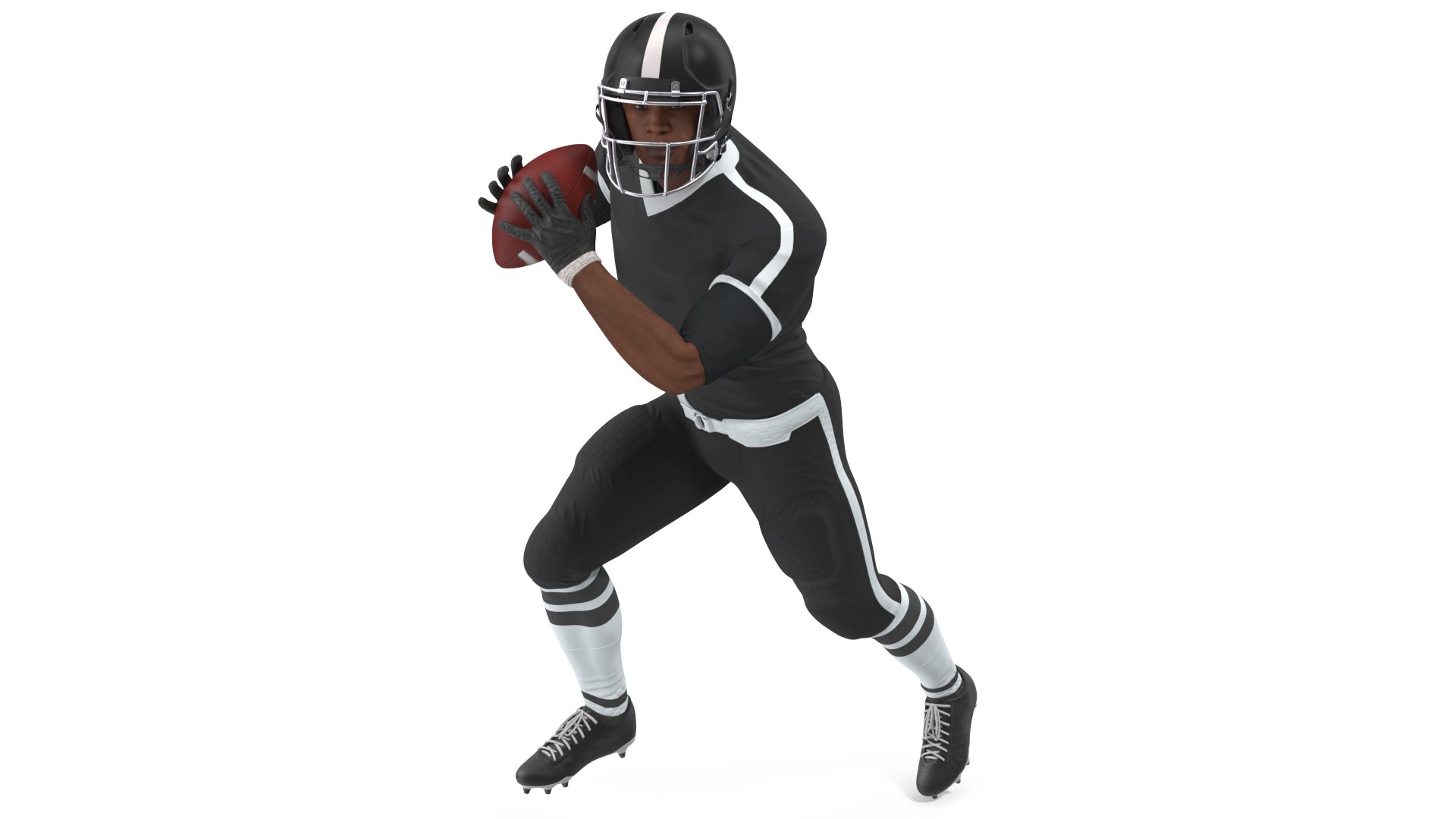 Black Man American Football Player Black Uniform Running The Ball 3D model preview