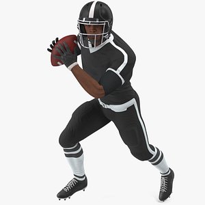 3D Black Man American Football Player Black Uniform Running The Ball model