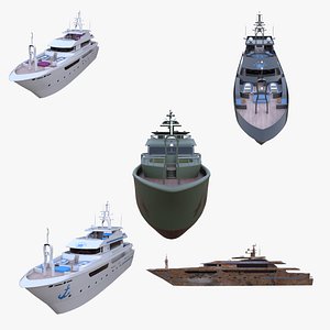 High-Quality Luxury Yacht 3D Models Bundle - 5 PBR Superyachts Low Poly Quads 3D