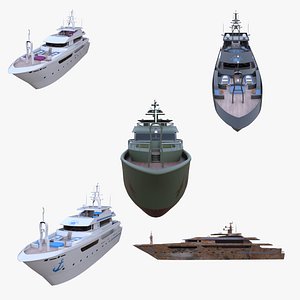 High-Quality Luxury Yacht 3D Models Bundle - 5 PBR Superyachts Low Poly Quads