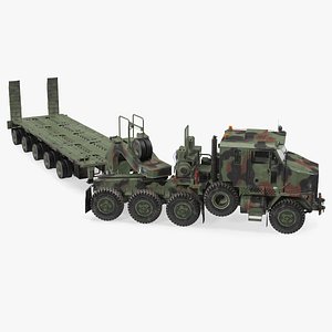 Oshkosh M1070 Truck Tractor with M1000 HET Semi-Trailer Camo Dirty Rigged
