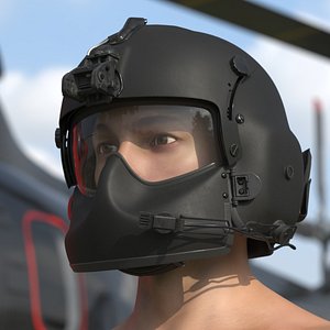 Tactical Flight Helmet on Male Head Black 3D