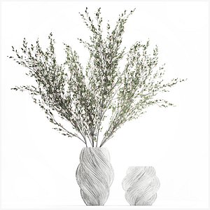 Bouquet white cherry sakura blossom branches vase decor model