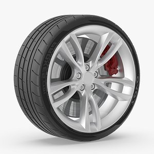 3D Luxury Car Wheel with Red Brake Caliper