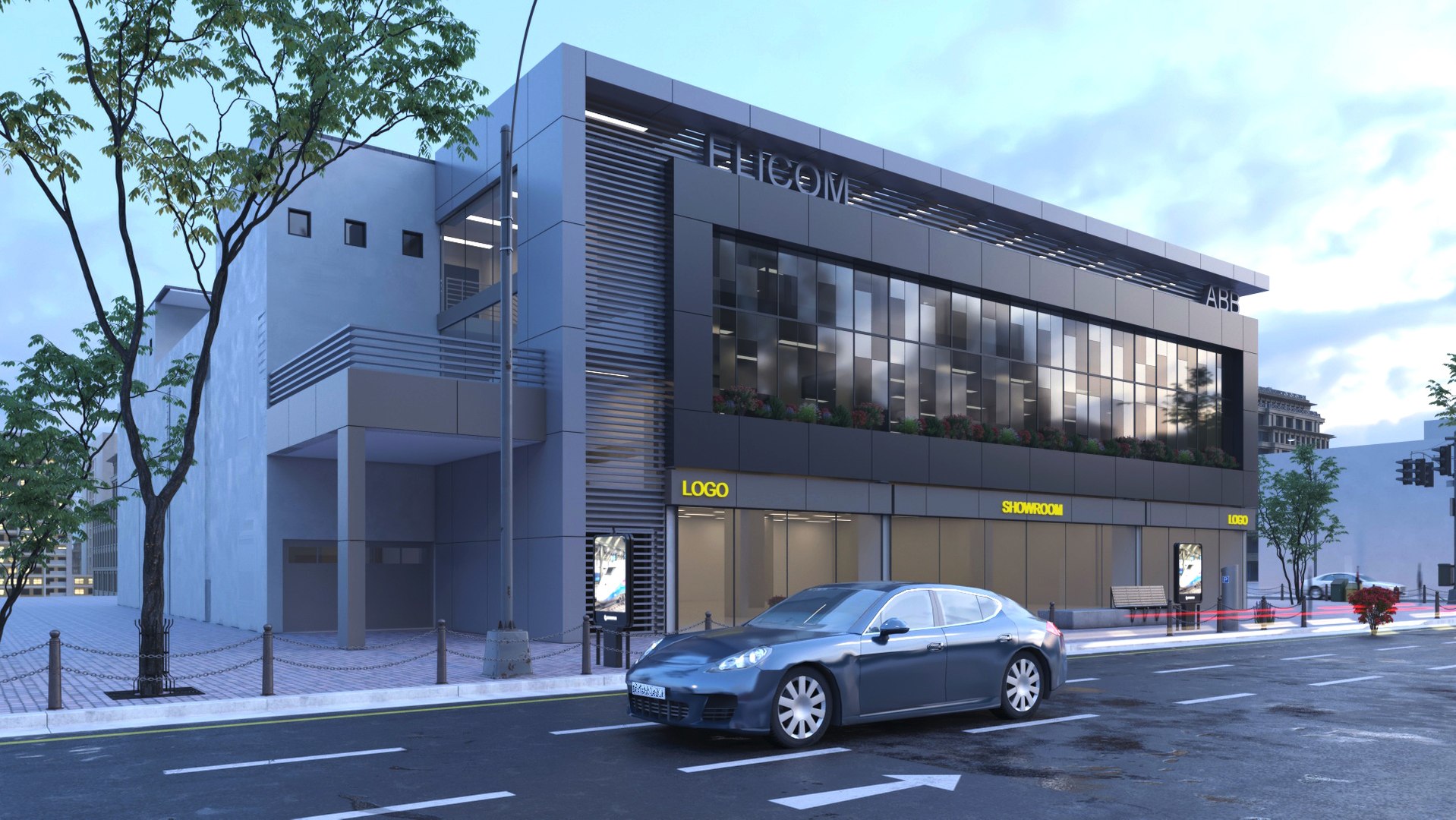 Commercial Building 3D Exterior Scene 3D Model - TurboSquid 2164919