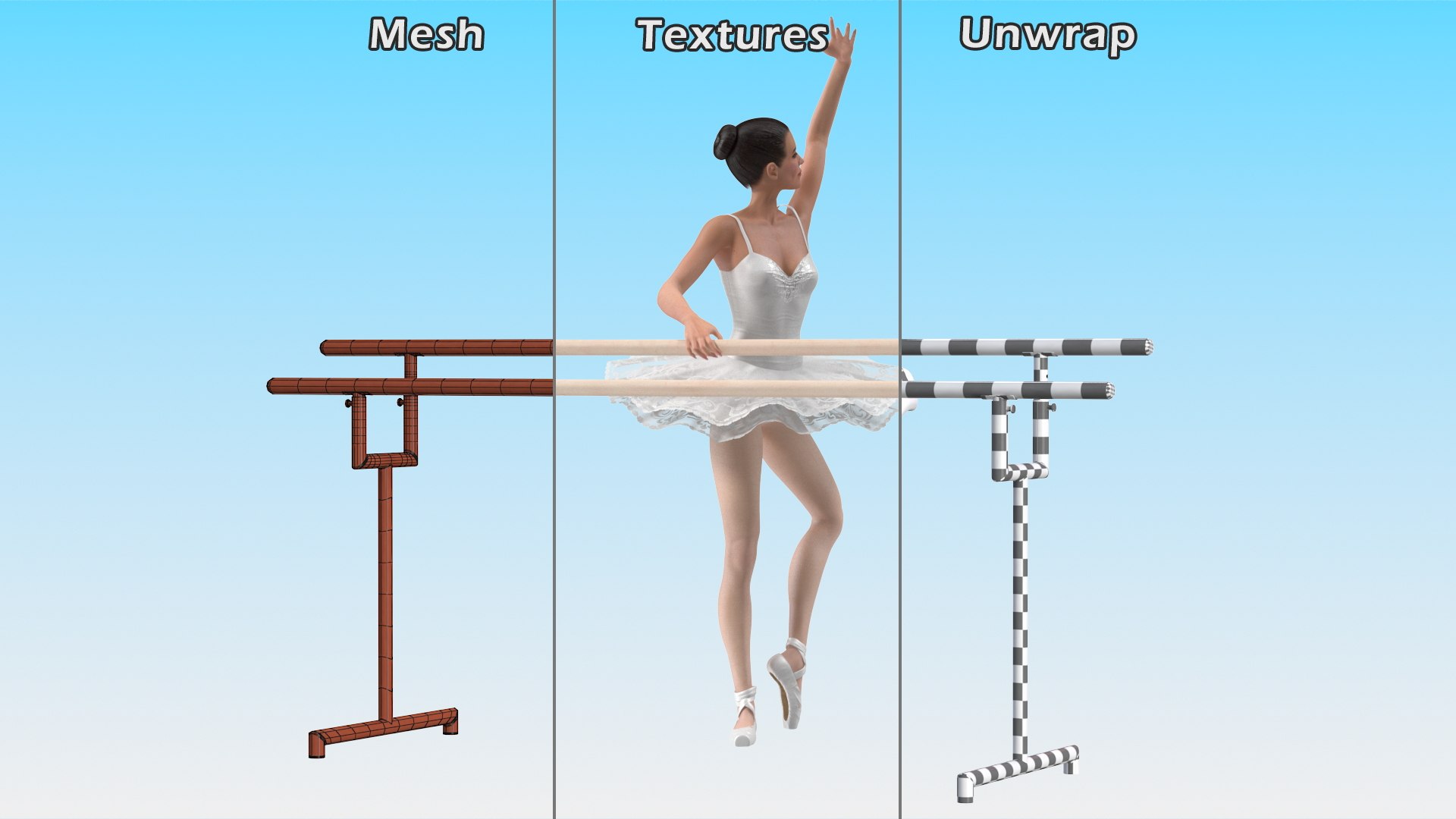 3D Ballerina with Portable Ballet Barre Rigged https://p.turbosquid.com/ts-thumb/Ix/kTB6QZ/vA/ballerinawithportableballetbarreriggedmb3dmodel015/jpg/1672283247/1920x1080/fit_q87/515928cfa3fc2f028cf1369a67a58c8ee07b889f/ballerinawithportableballetbarreriggedmb3dmodel015.jpg