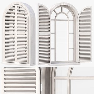 Wooden arch window with shutters V2 model